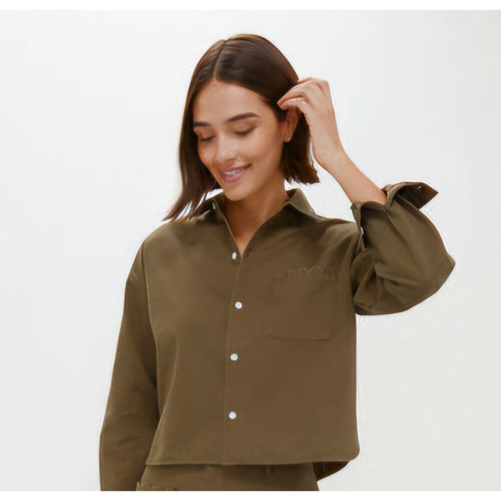 Tuckernuck - M -Army Green Chino Cropped Jasper Button Down‎ - Picture 2 of 7